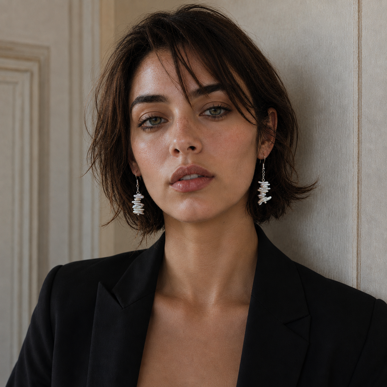 Natural Biwa Pearl Dangler Silver Plated Hook Earring