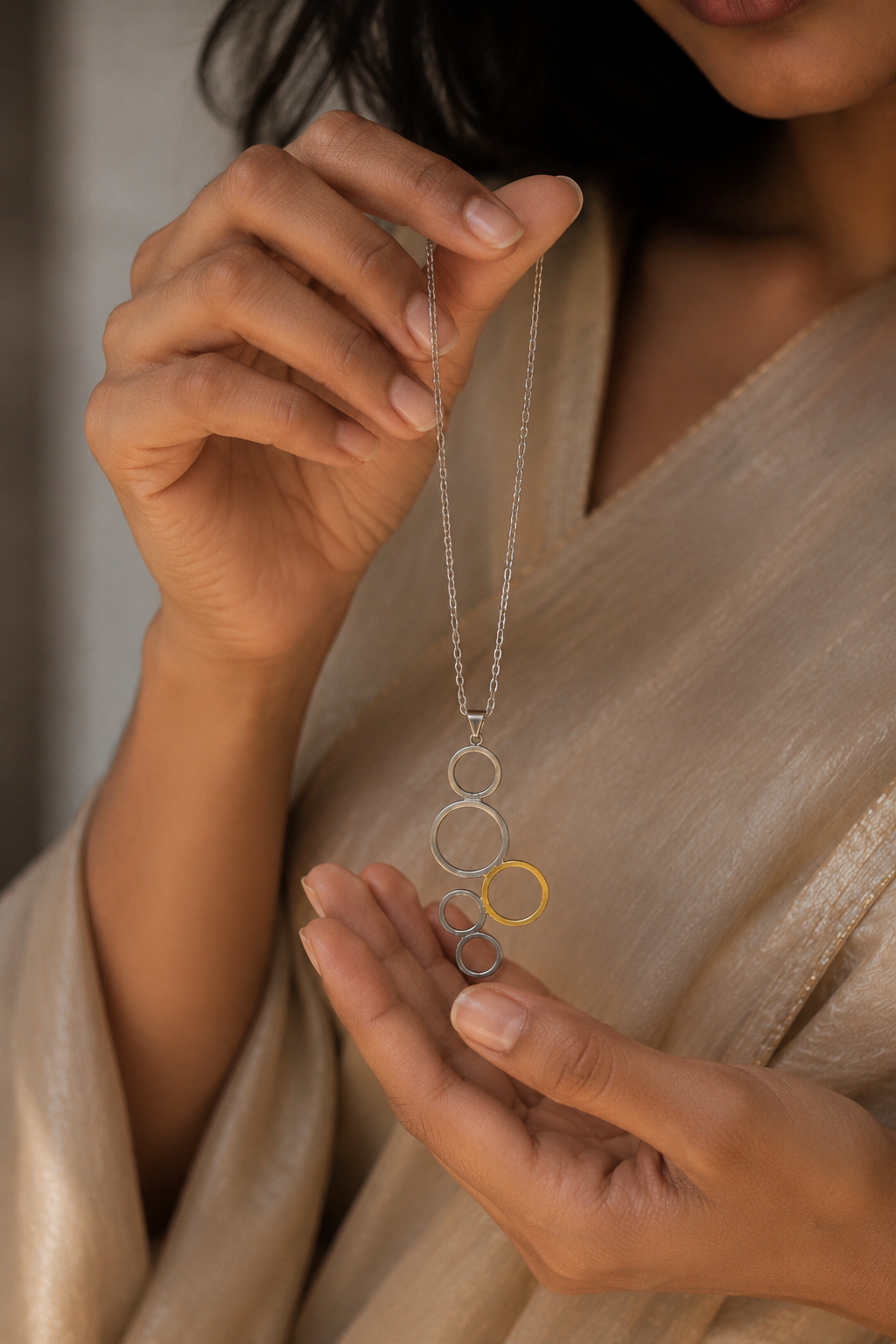 Penta Ring Brass Dual Colour Plated Pendant