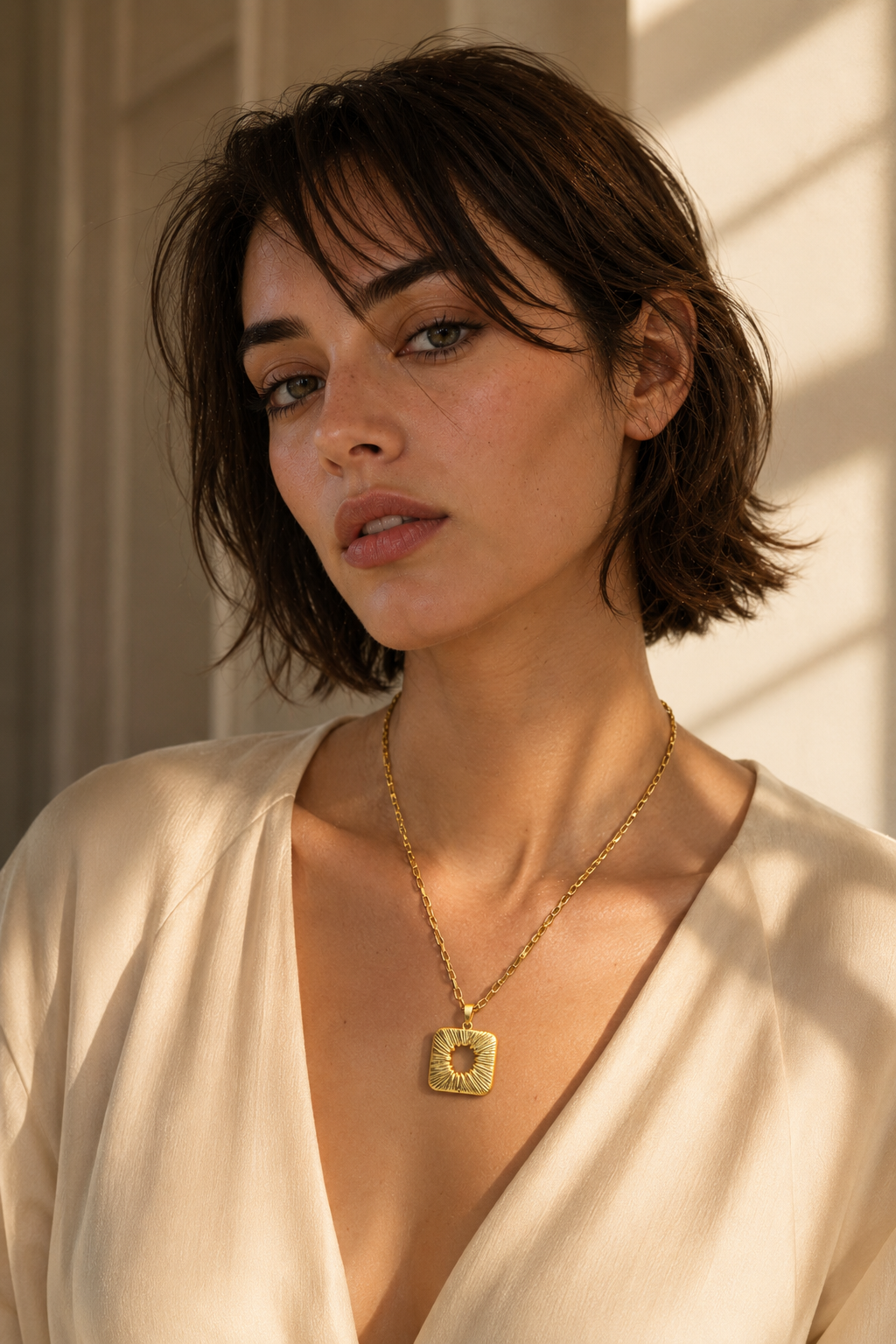 Square Textured Flash Gold Plated Brass Pendant