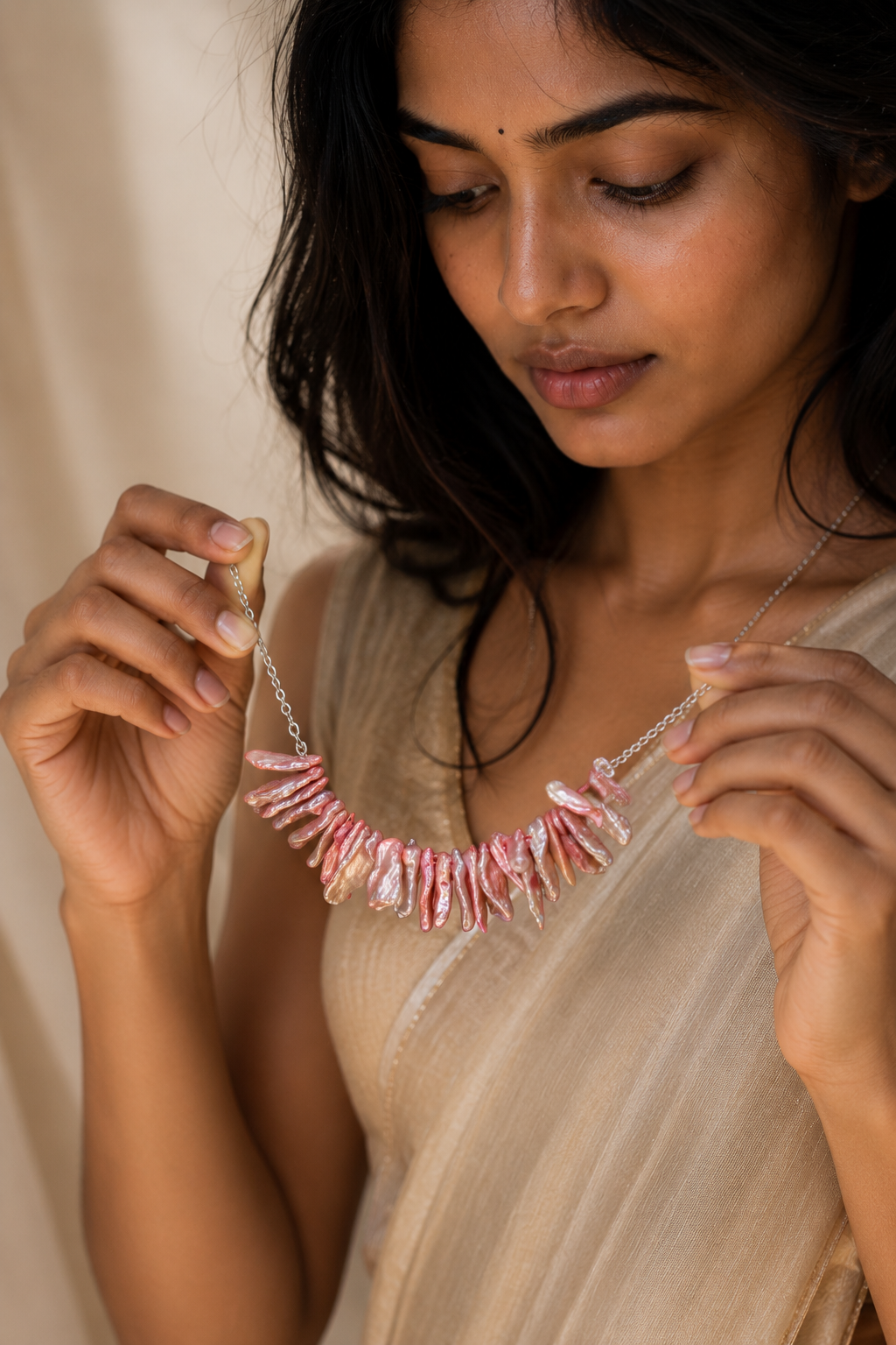 Natural Keshi Pearl Silver Plated Chain Necklace