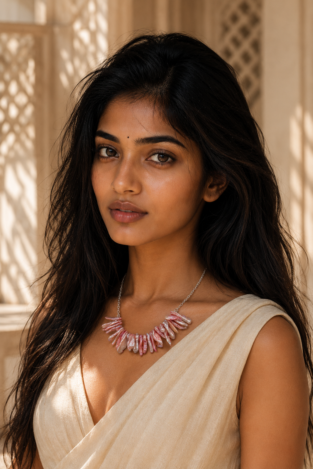 Natural Keshi Pearl Silver Plated Chain Necklace