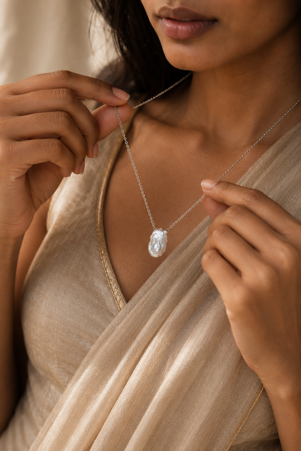 Natural Baroque Pearl Silver Plated Chain Pendant