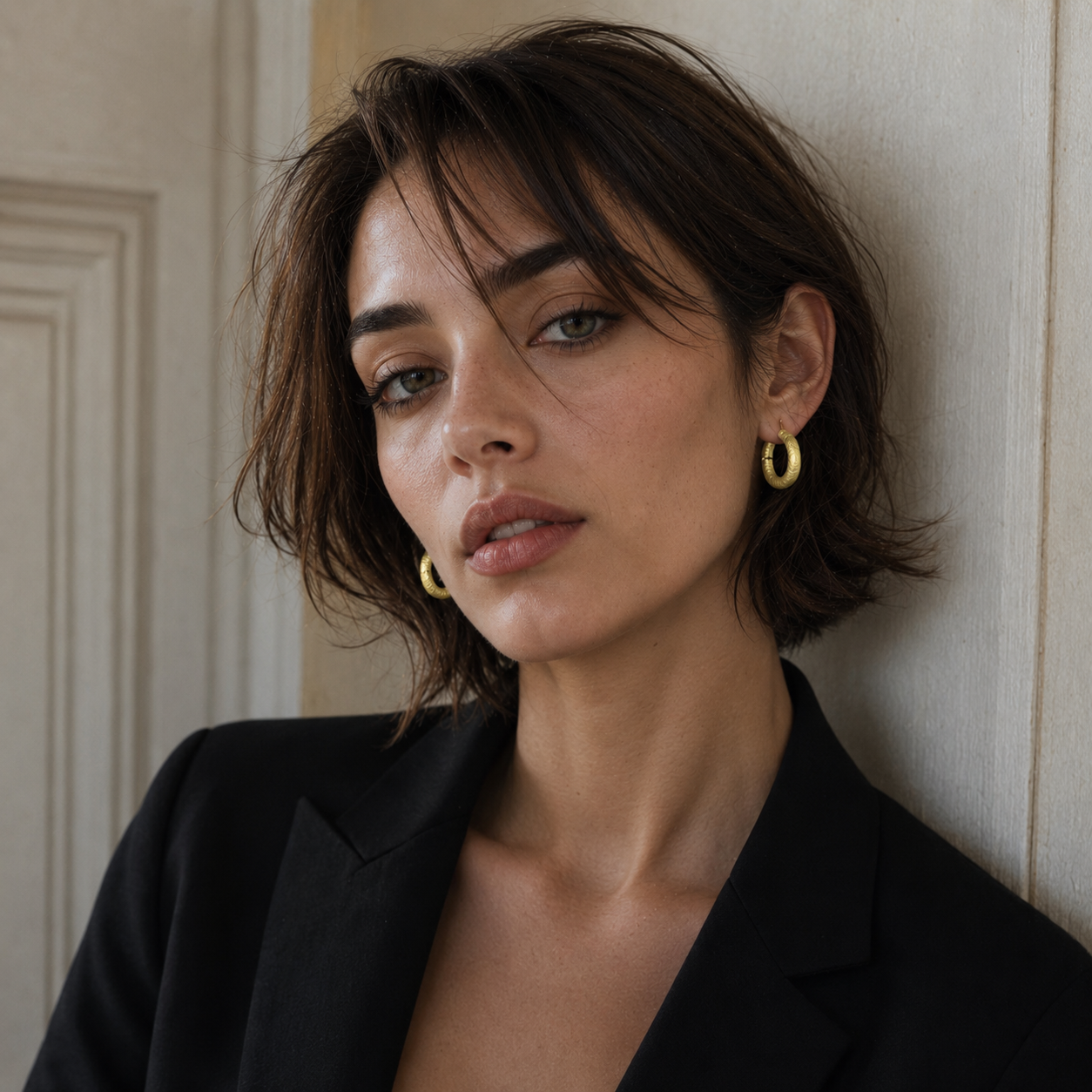 Hand Hammered Textured Hoop Flash Gold Plated Stud Earring