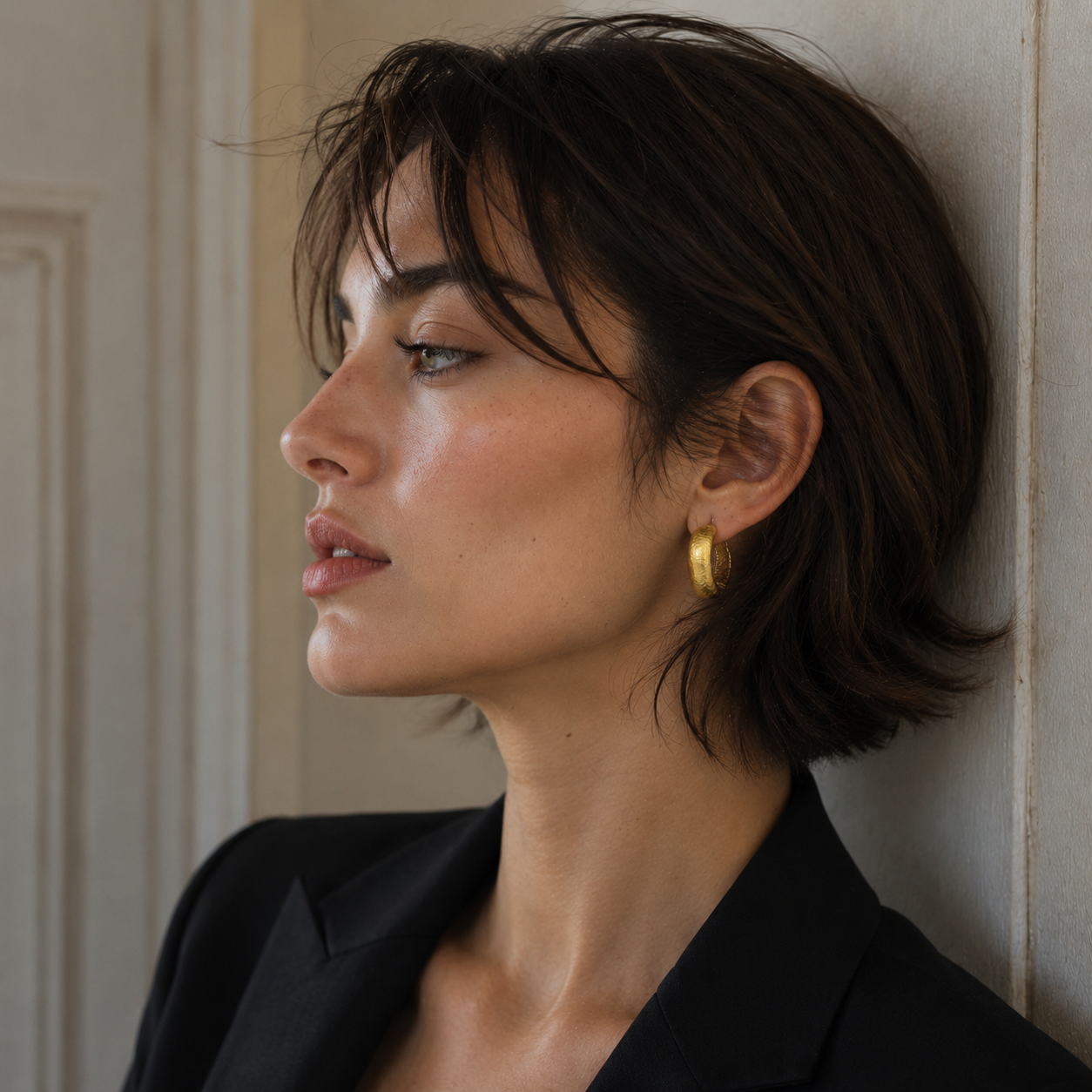 Texture Sandy Hoop Flash Gold Plated Stud Earring
