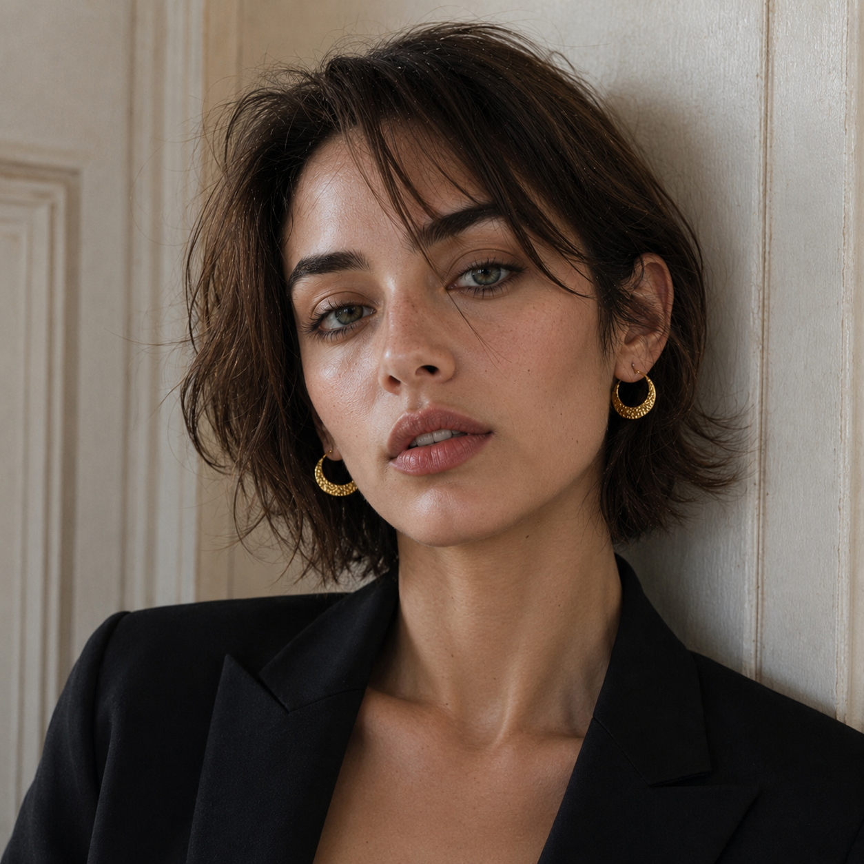 Textured Crescent Moon Flash Gold Plated Stud Earring