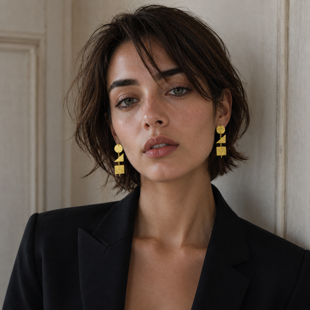 Geometrical Dangler Flash Gold Plated Stud Earring