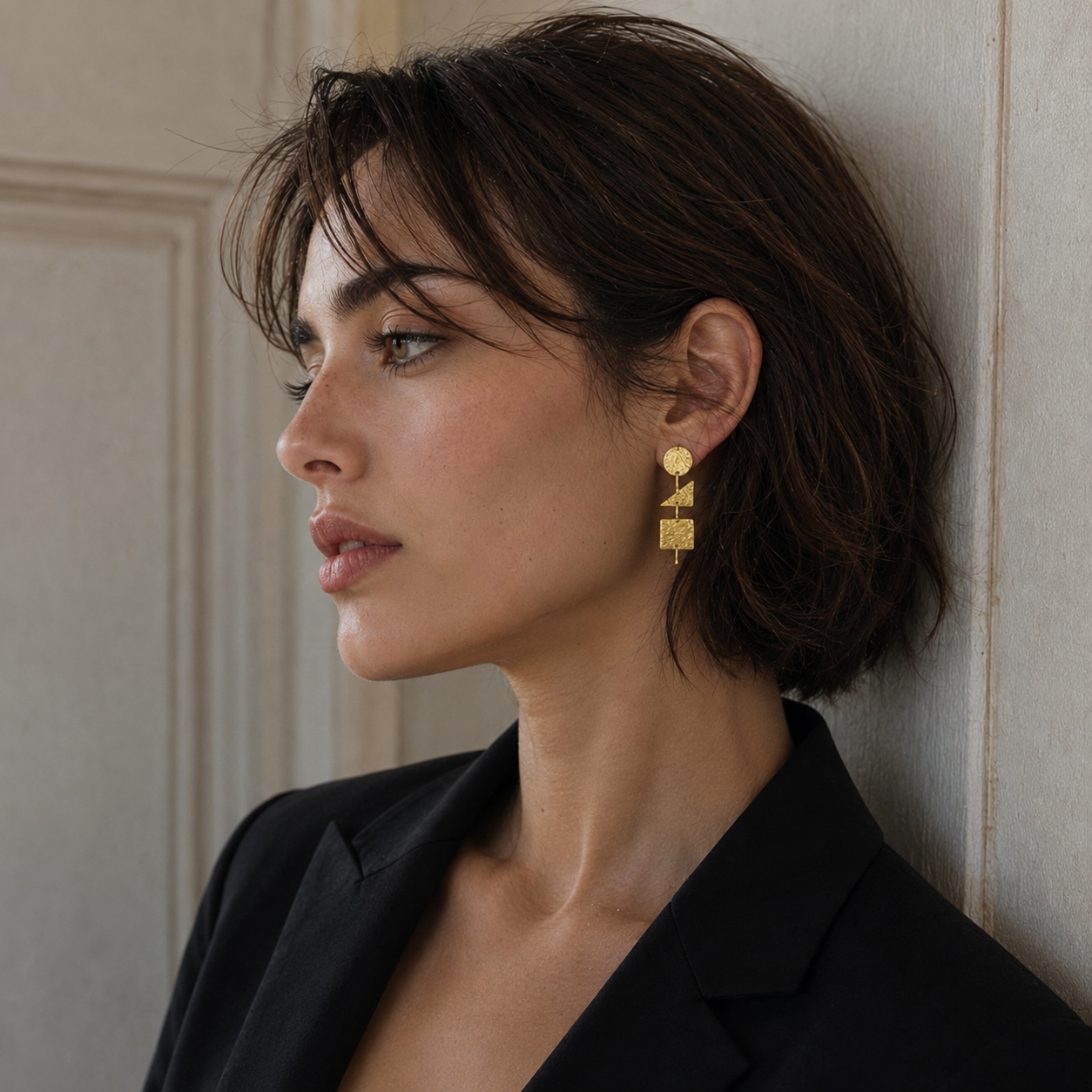 Geometrical Dangler Flash Gold Plated Stud Earring