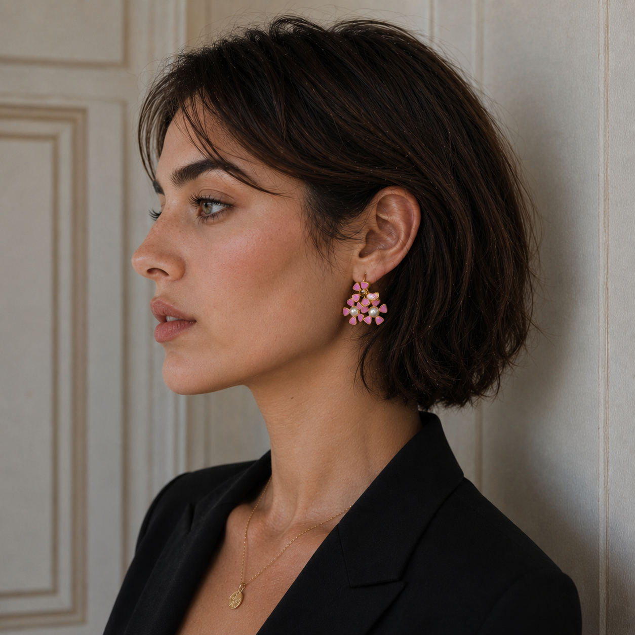 Tri-Flower Enameled Flash Gold Plated Stud Earing
