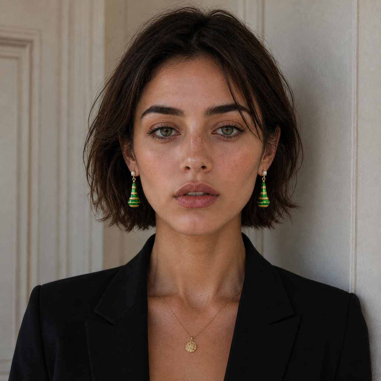 Pear Style Enameled Flash Gold Plated Stud Earring