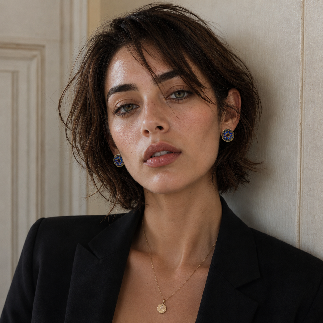Plique A Jour Enameled Flash Gold Plated Earring