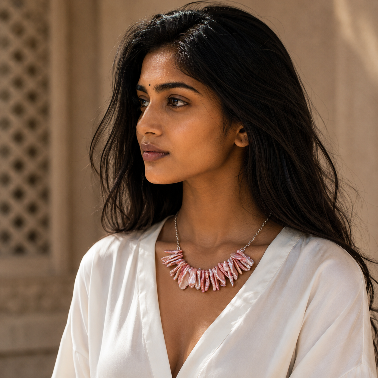 Natural Keshi Pearl Silver Plated Chain Necklace