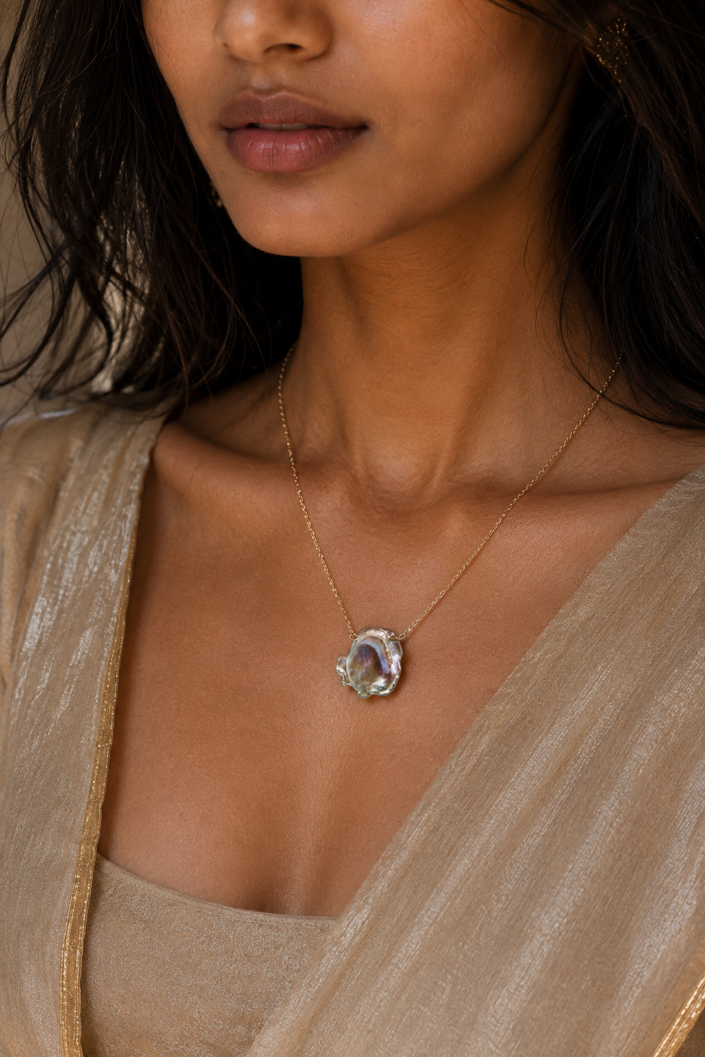 Natural Baroque Pearl Silver Plated Chain Pendant