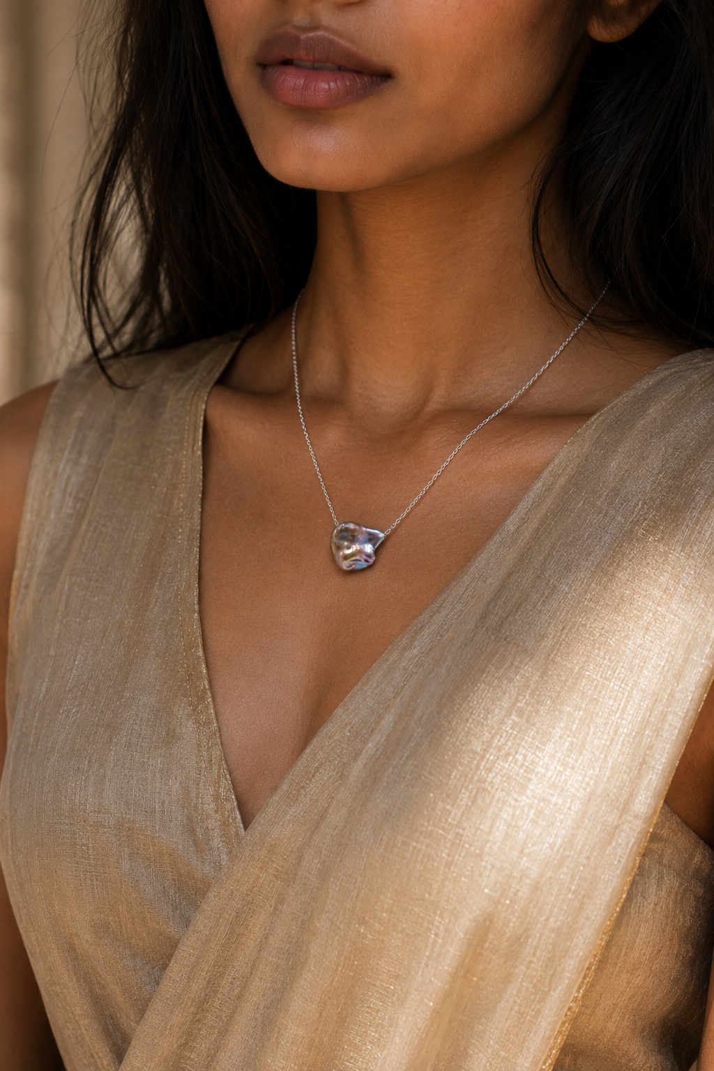 Natural Rainbow Pearl Silver Chain Pendant