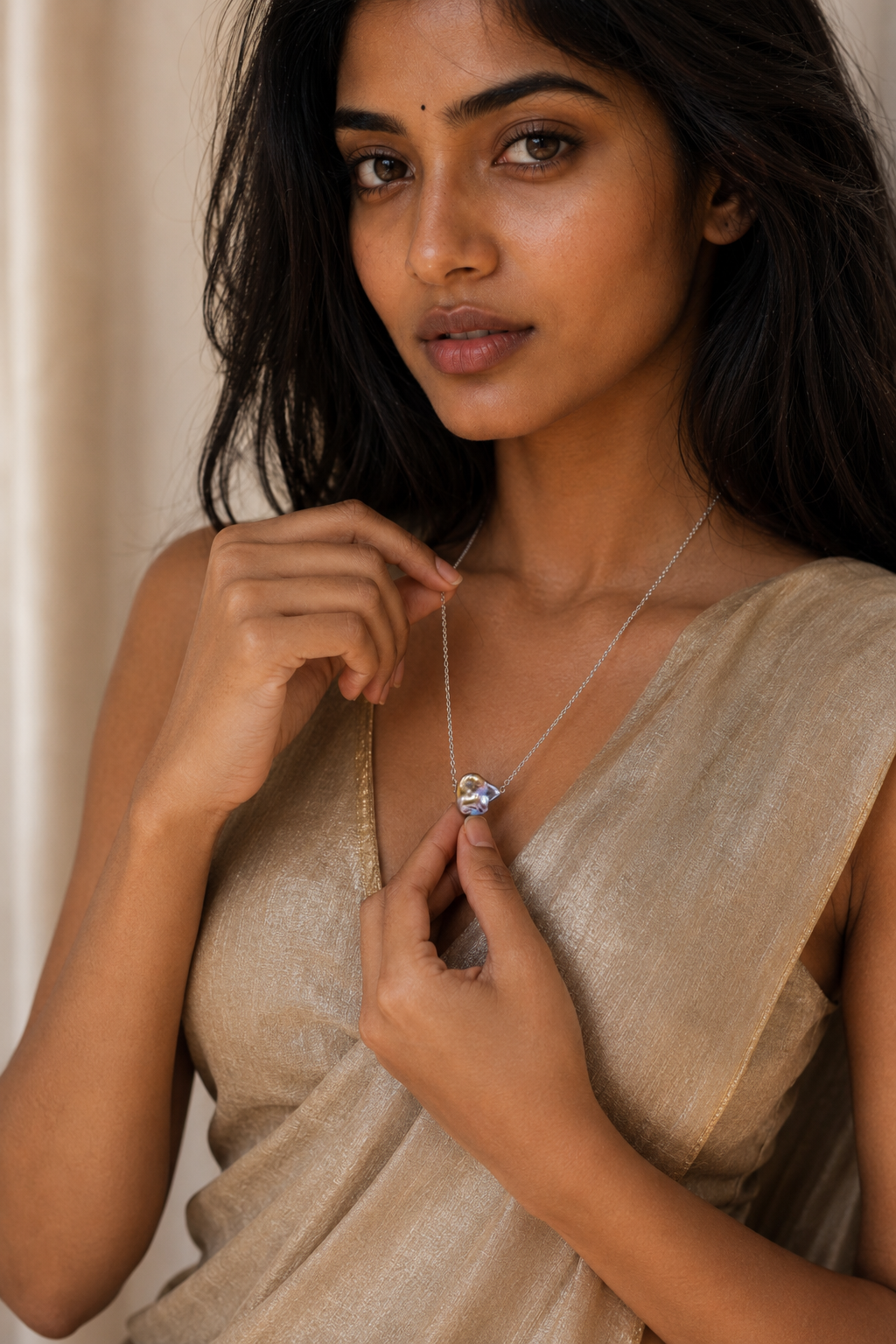 Natural Rainbow Pearl Silver Chain Pendant