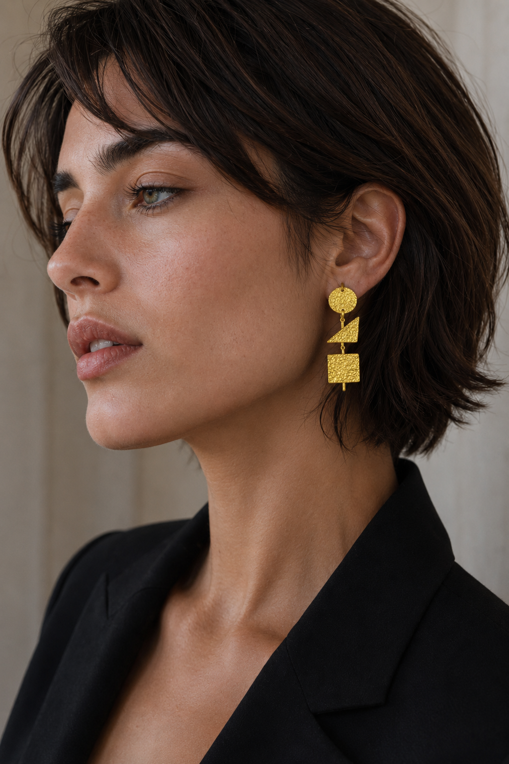 Geometrical Dangler Flash Gold Plated Stud Earring