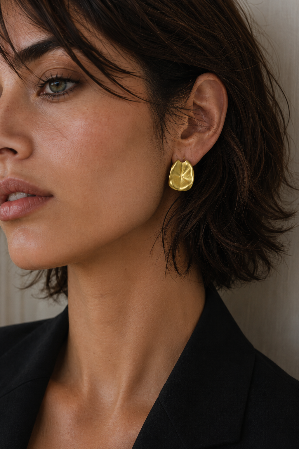 Small Lotus Leaf Flash Gold Plated Stud Earring