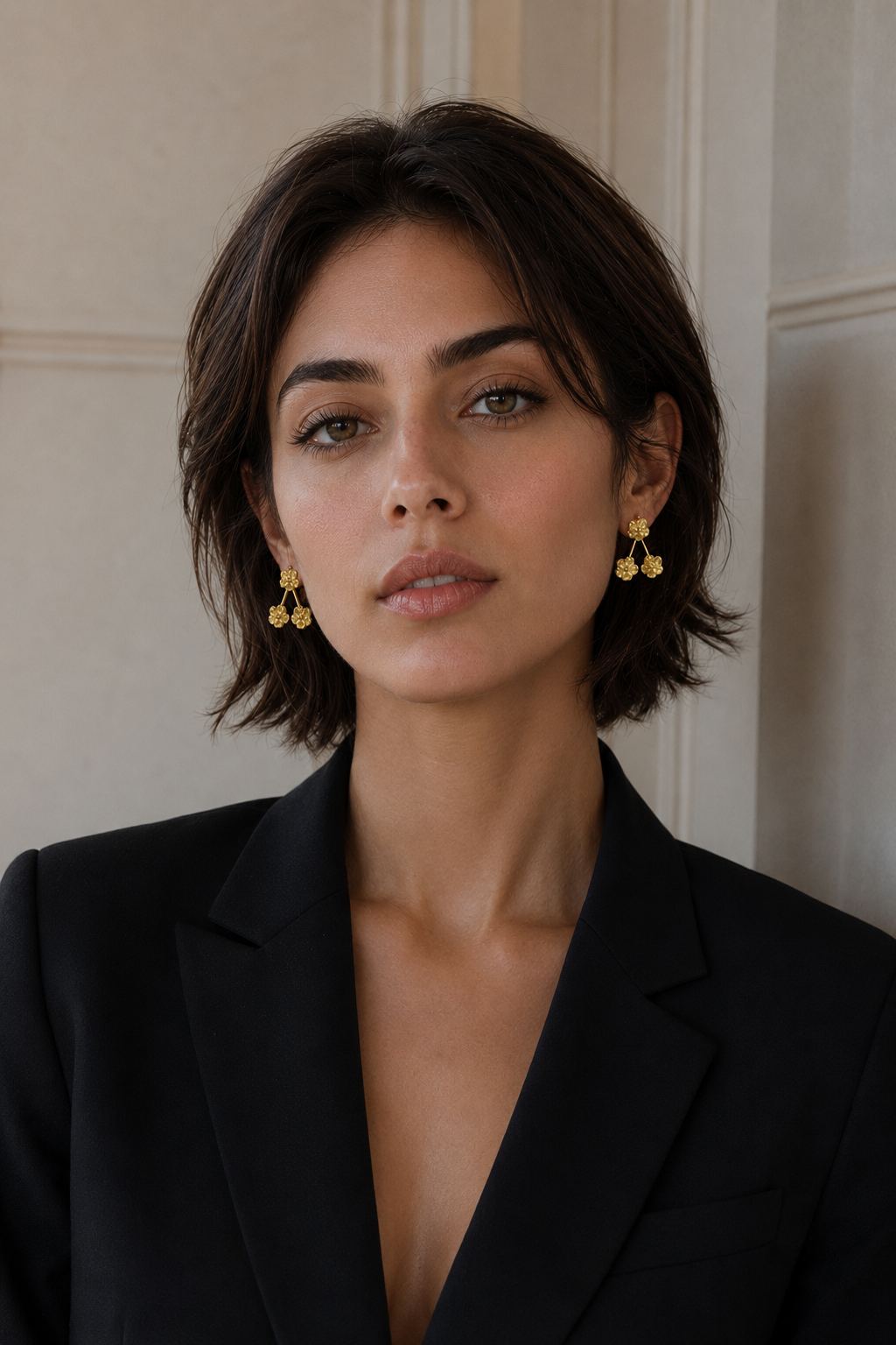 Tri-Flower Flash Gold Plated Stud Earring