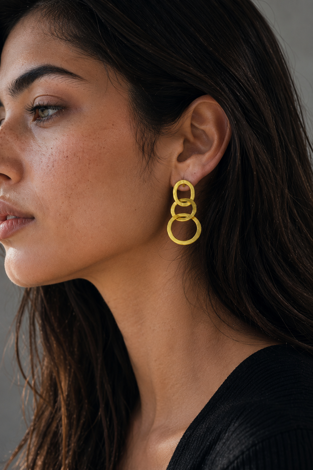 Tri Circle Gold Plated Stud Earring