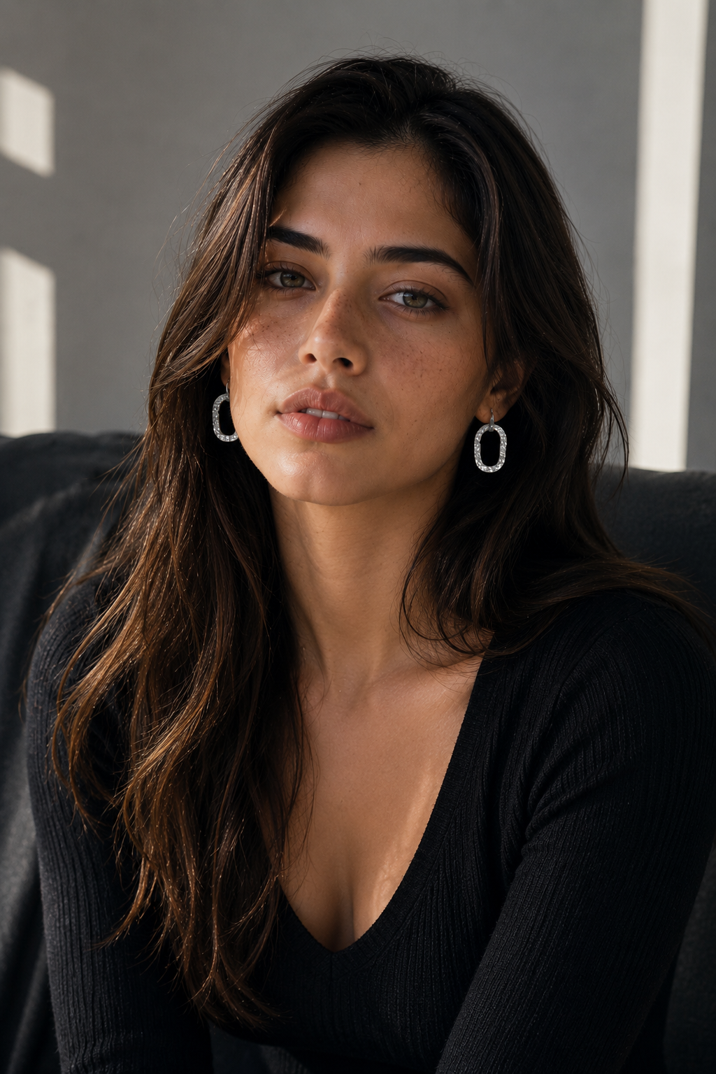 Hammered Oval Hoop Silver Earring