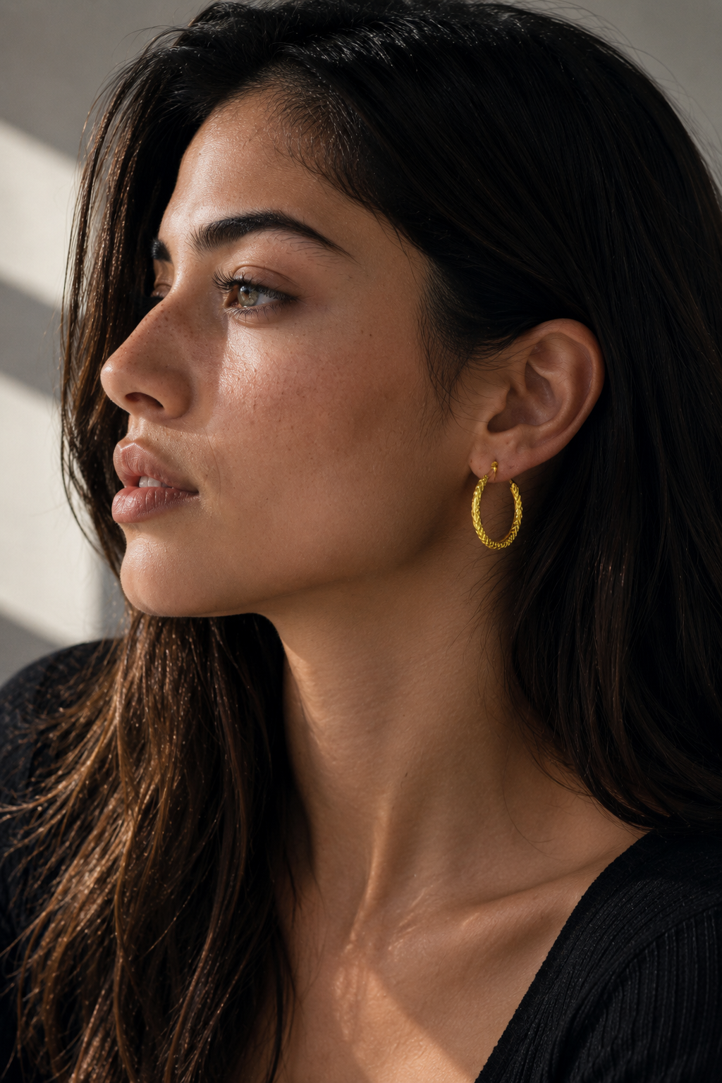 Crescent Gold Hoop Stud Earring