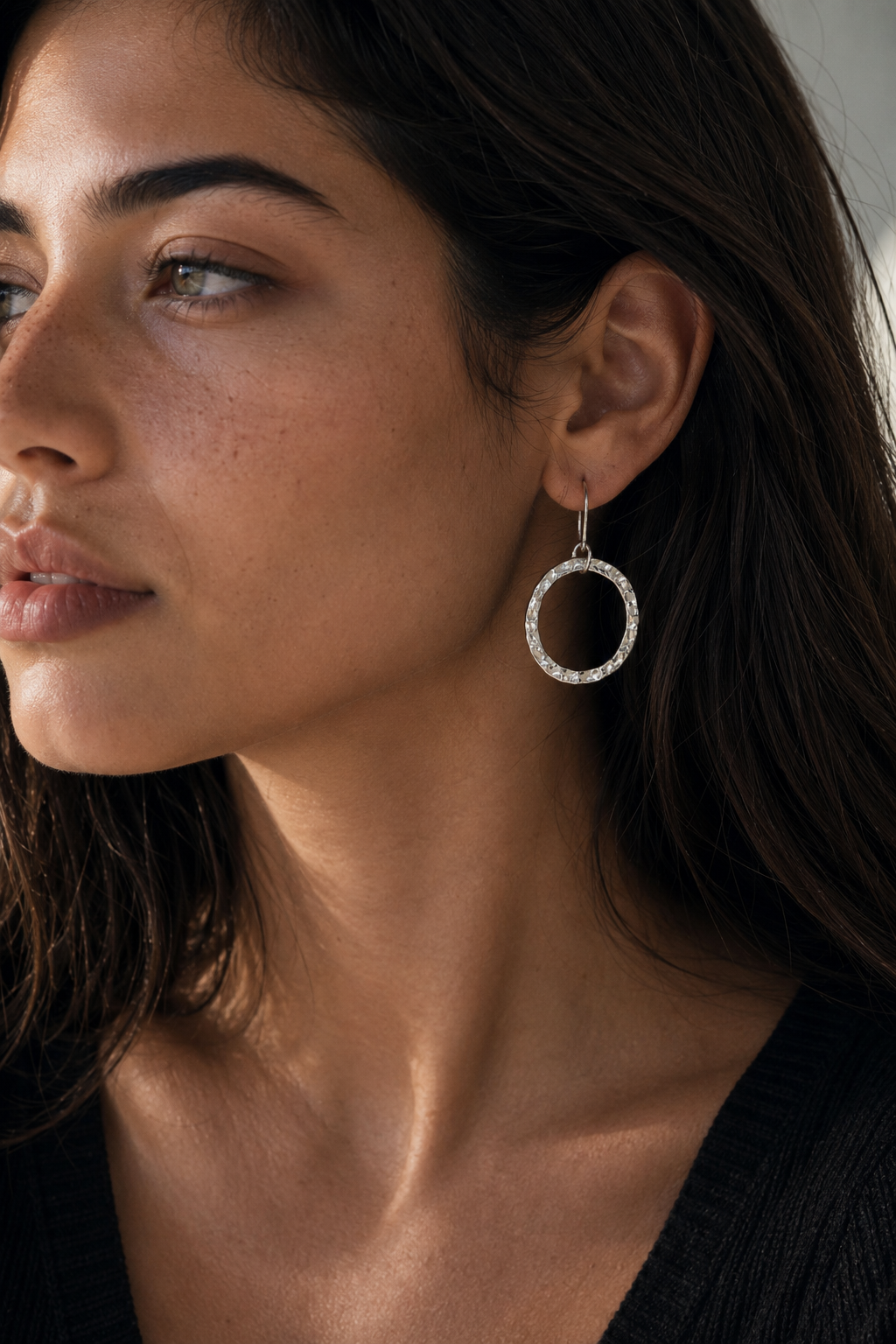 Hammered Round Silver Earring