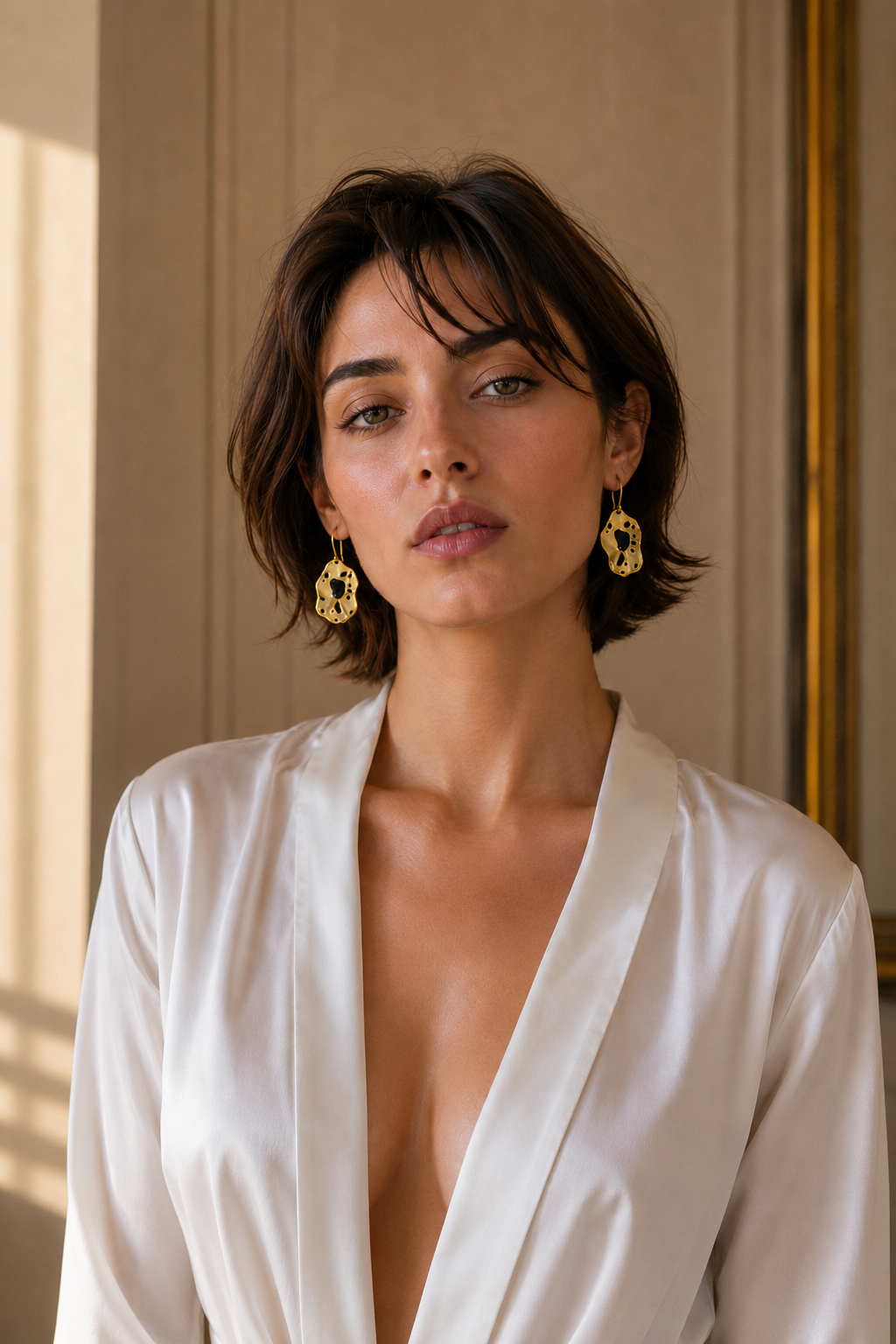 Modern art enameled Flash Gold Plated stud earring