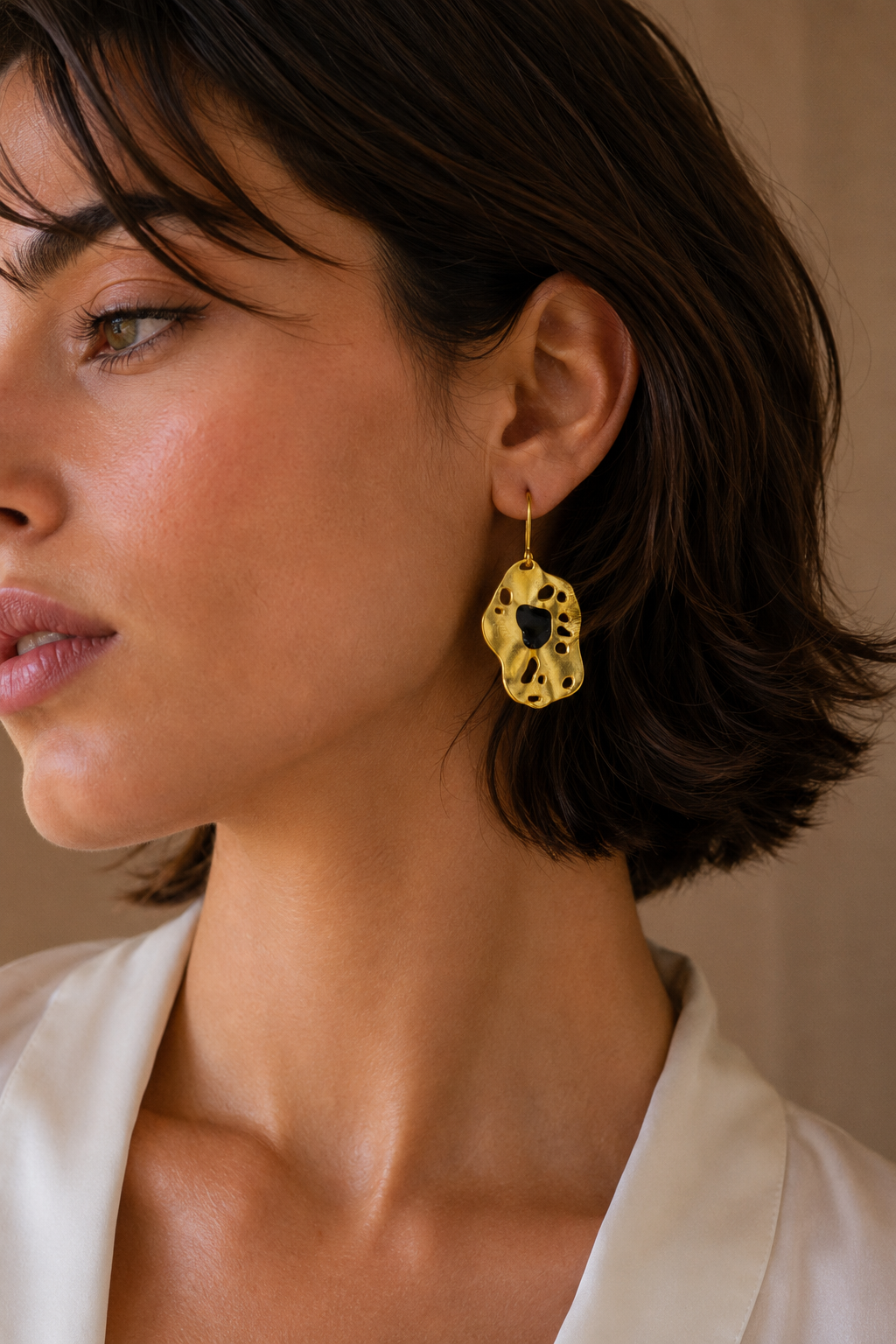 Modern art enameled Flash Gold Plated stud earring