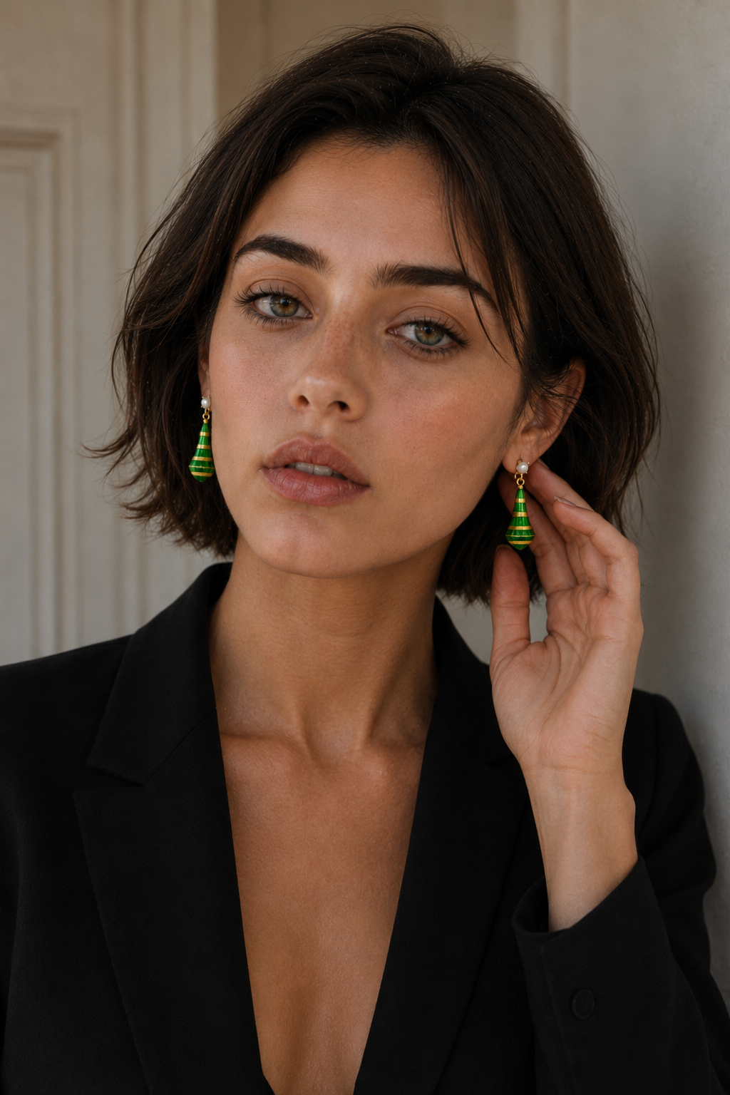 Pear Style Enameled Flash Gold Plated Stud Earring