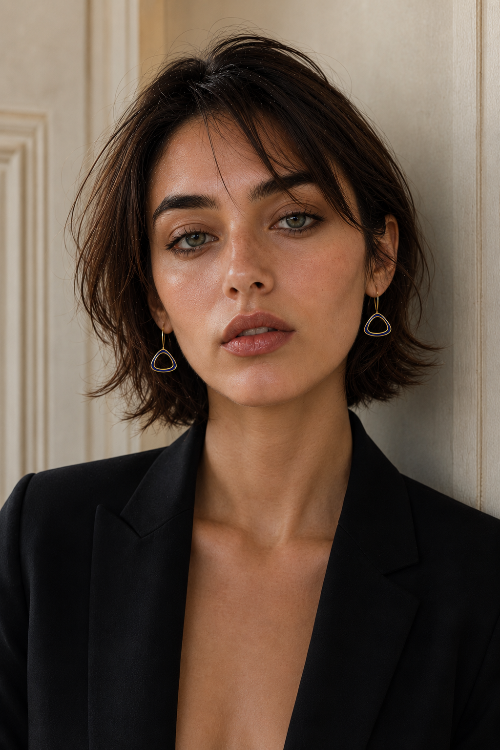 Santorini Blue Enameled Flash Gold Plated Earring