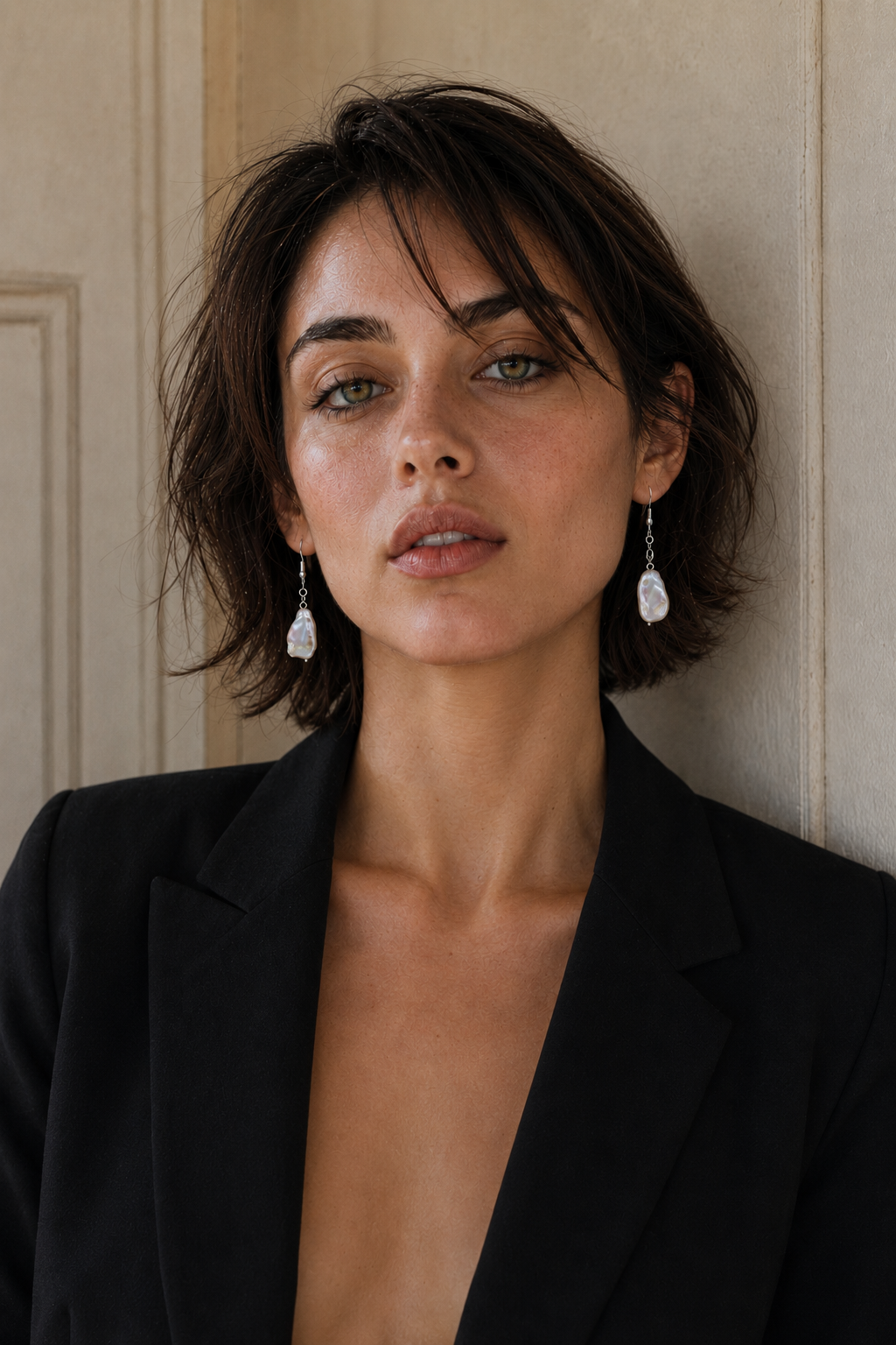 Natural Rainbow Pearl Silver Plated Dangler Hook Earring