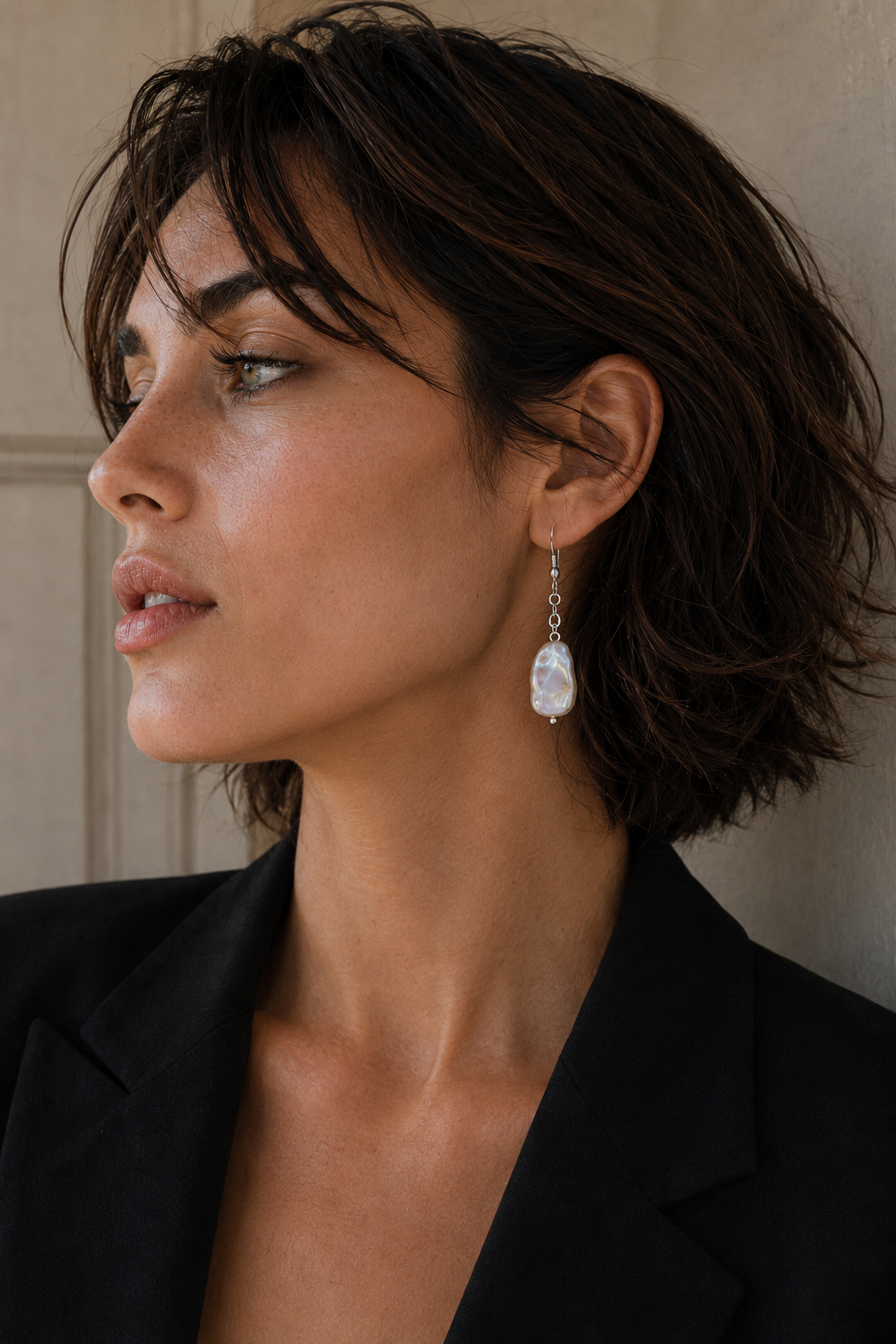 Natural Rainbow Pearl Silver Plated Dangler Hook Earring