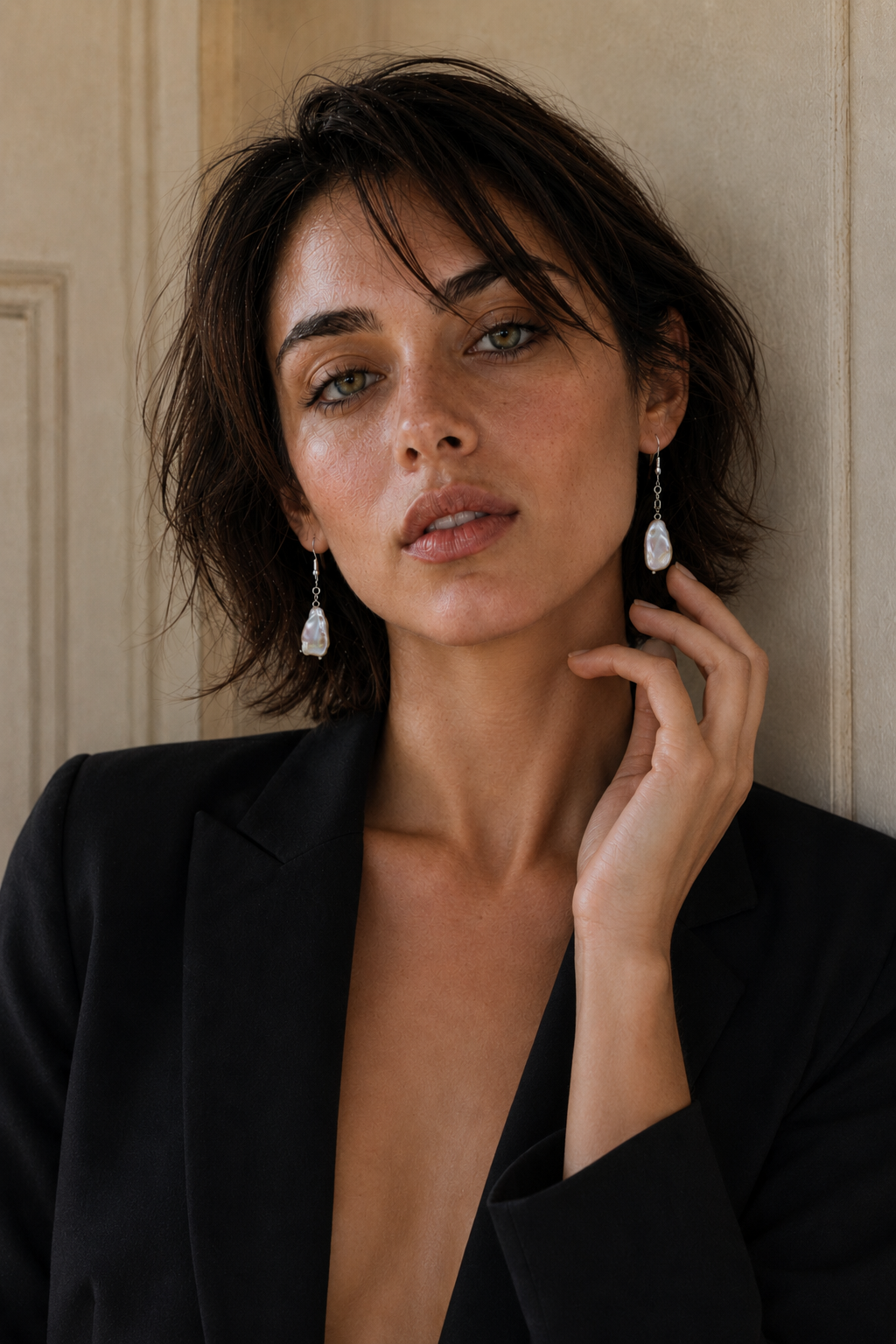 Natural Rainbow Pearl Silver Plated Dangler Hook Earring