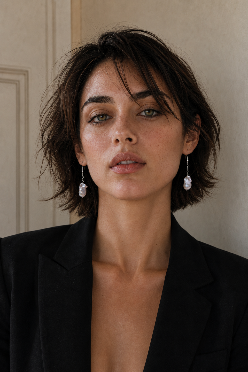 Natural Uneven Rainbow Pearl Silver Plated Dangler Hook Earring