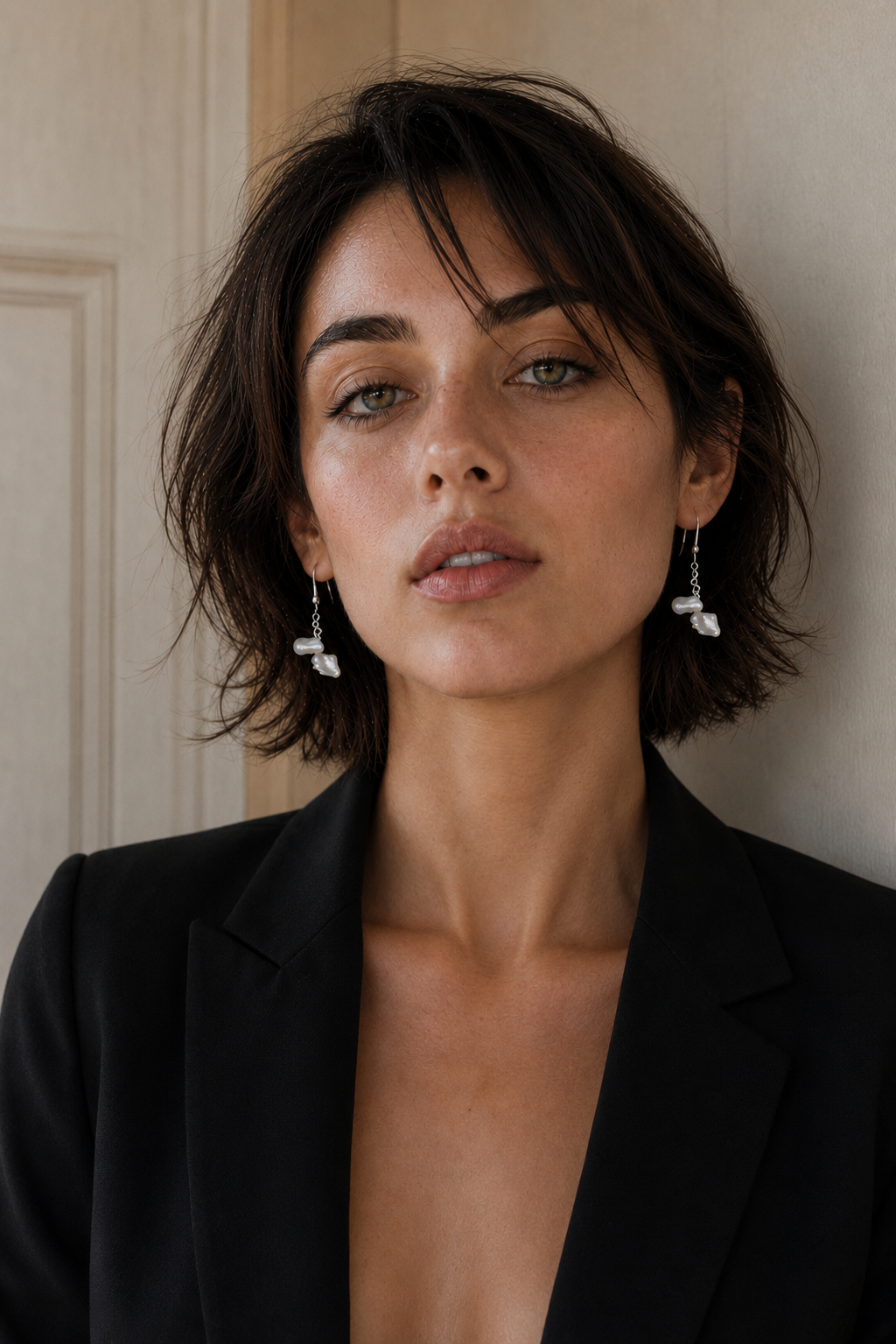 Twin Natural Keshi Pearl Dangler Silver Plated Hook Earring