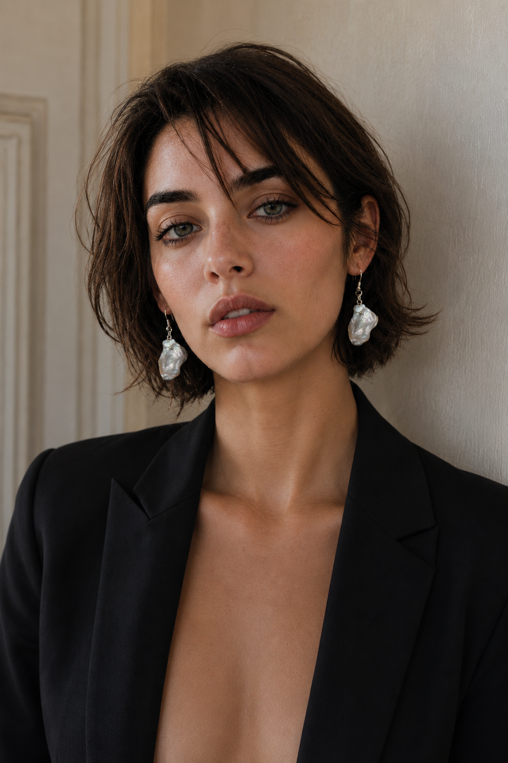 Natural Mabe Pearl Silver Plated Chain Dangler Hook Earring