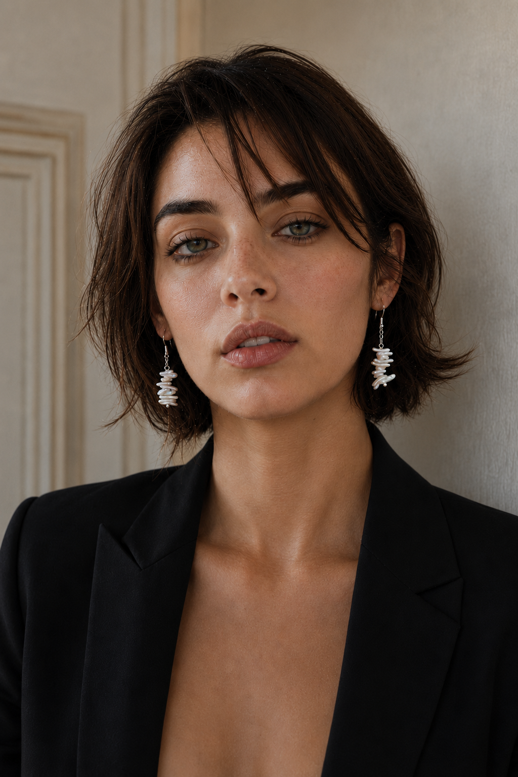 Natural Biwa Pearl Dangler Silver Plated Hook Earring