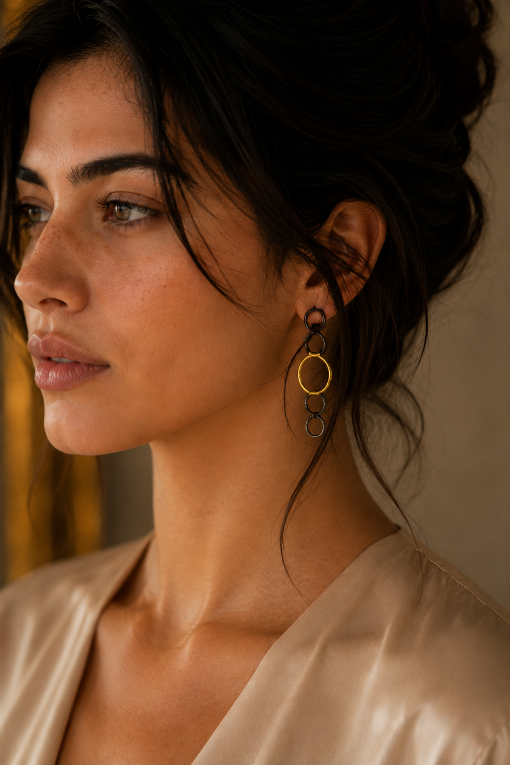Penta Ring Brass Dual Colour Plated Stud Earring