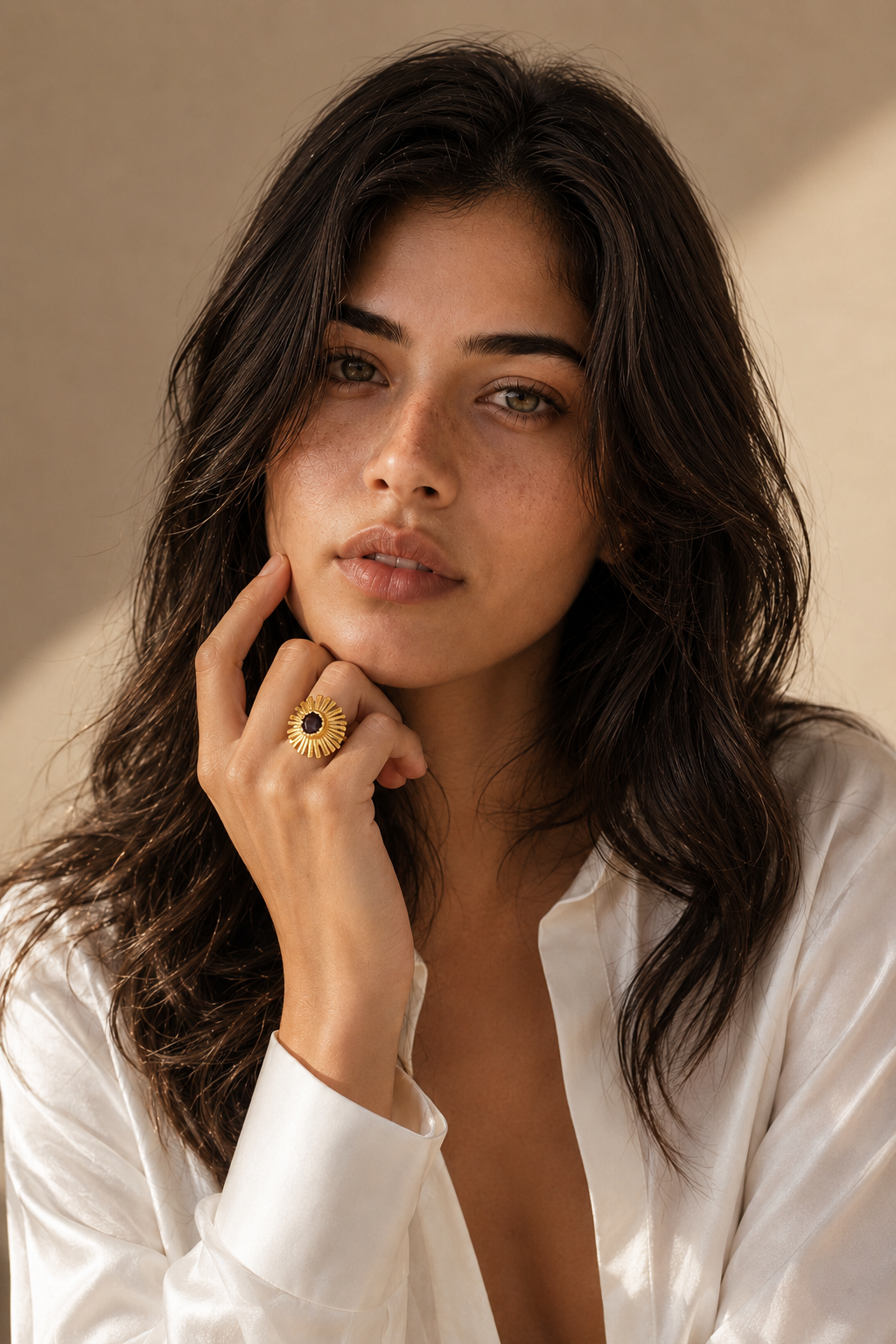 Aquamarine Brass Flash Gold Plating Floral Ring