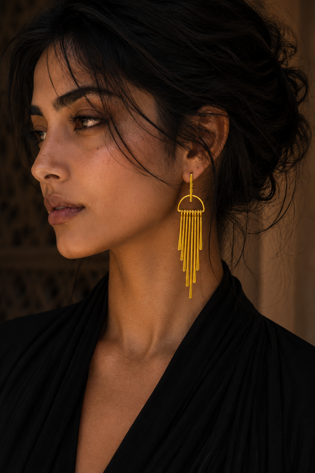 Long Fringe Bohemian Style Flash Gold Plated Brass Stud Earrings