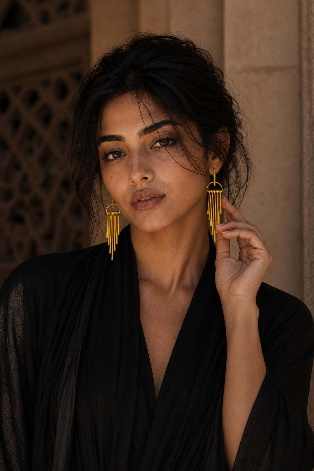 Long Fringe Bohemian Style Flash Gold Plated Brass Stud Earrings