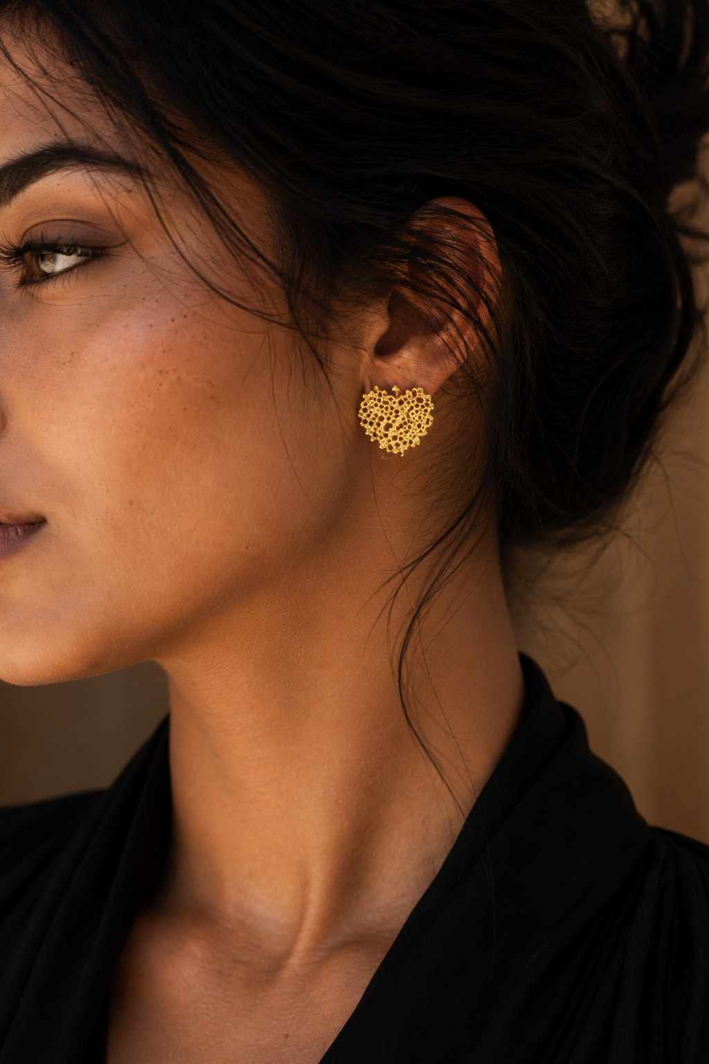 Uneven Amoeba Shaped Flash Gold Plated Brass Stud Earring