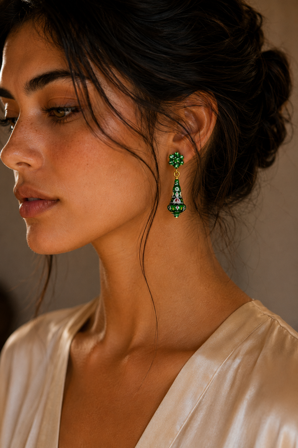 Sea Shell with Flower Enamel Flash Gold Plated Brass Stud Earring
