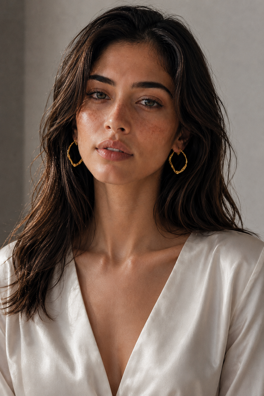 Uneven Oval Textured Flash Gold Plated Brass Stud Earring