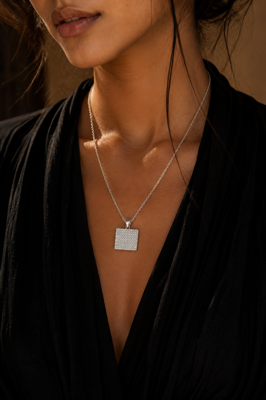 Square Hammered Sliver Pendent
