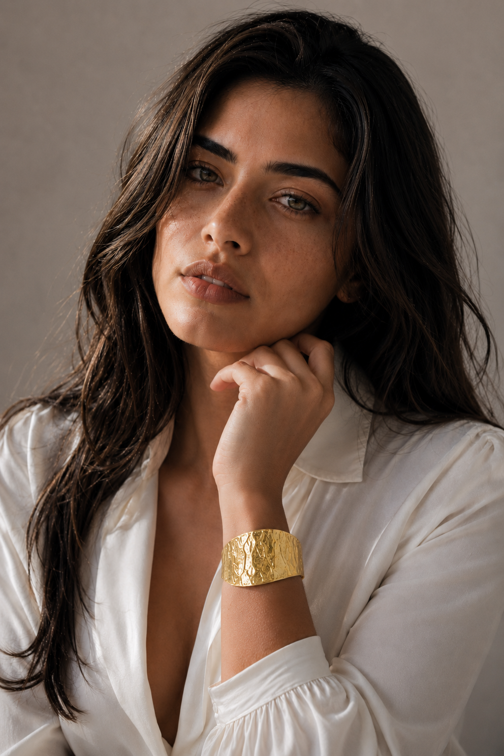 Hand Hammered Semi Circle Hoop Flash Gold Plated Brass Cuff