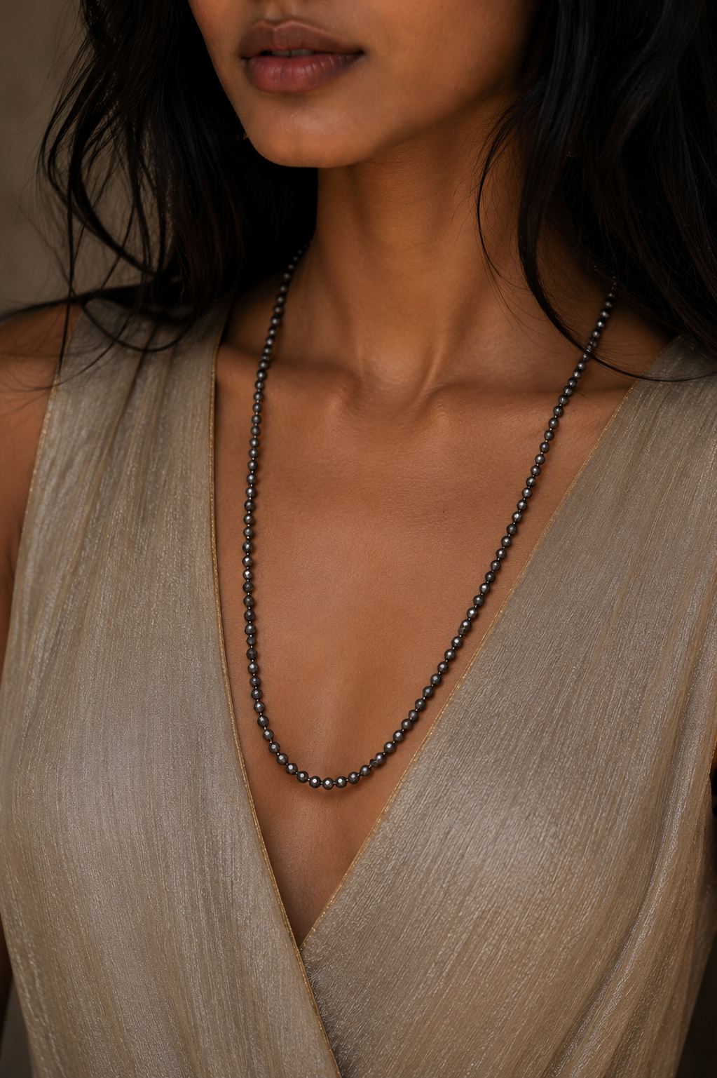 Big Brown Rough Diamond Bead Necklace with Silver Clasp
