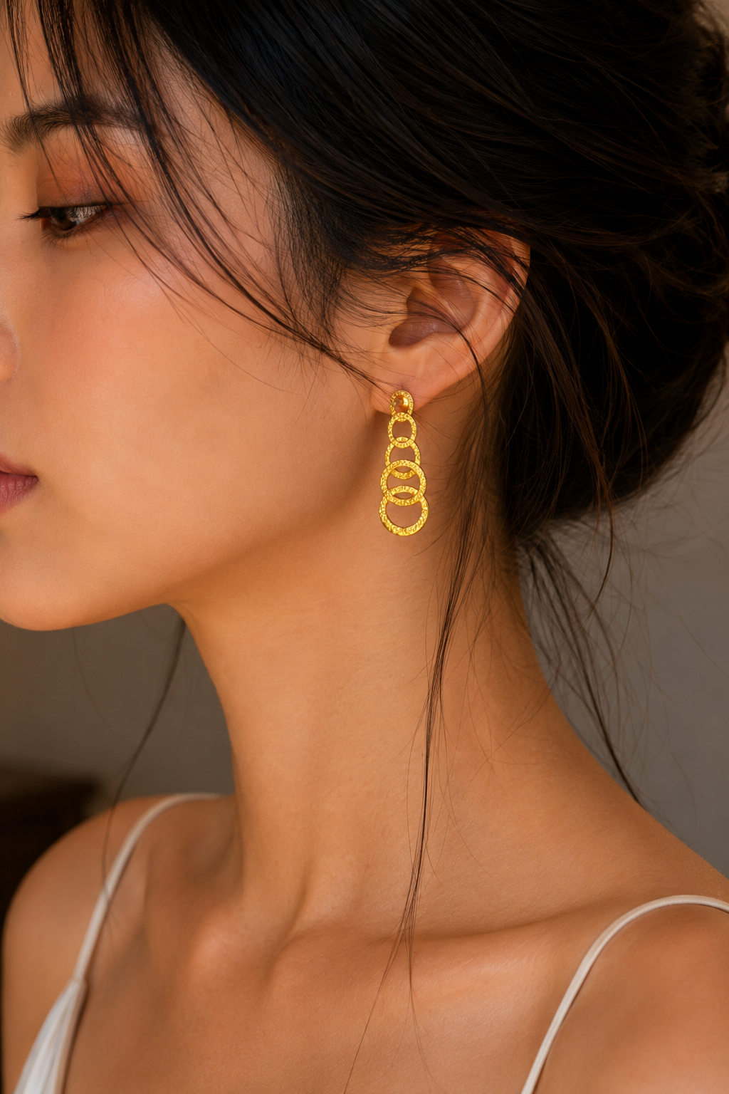 Hammered Gold Plated Round Stud Earring