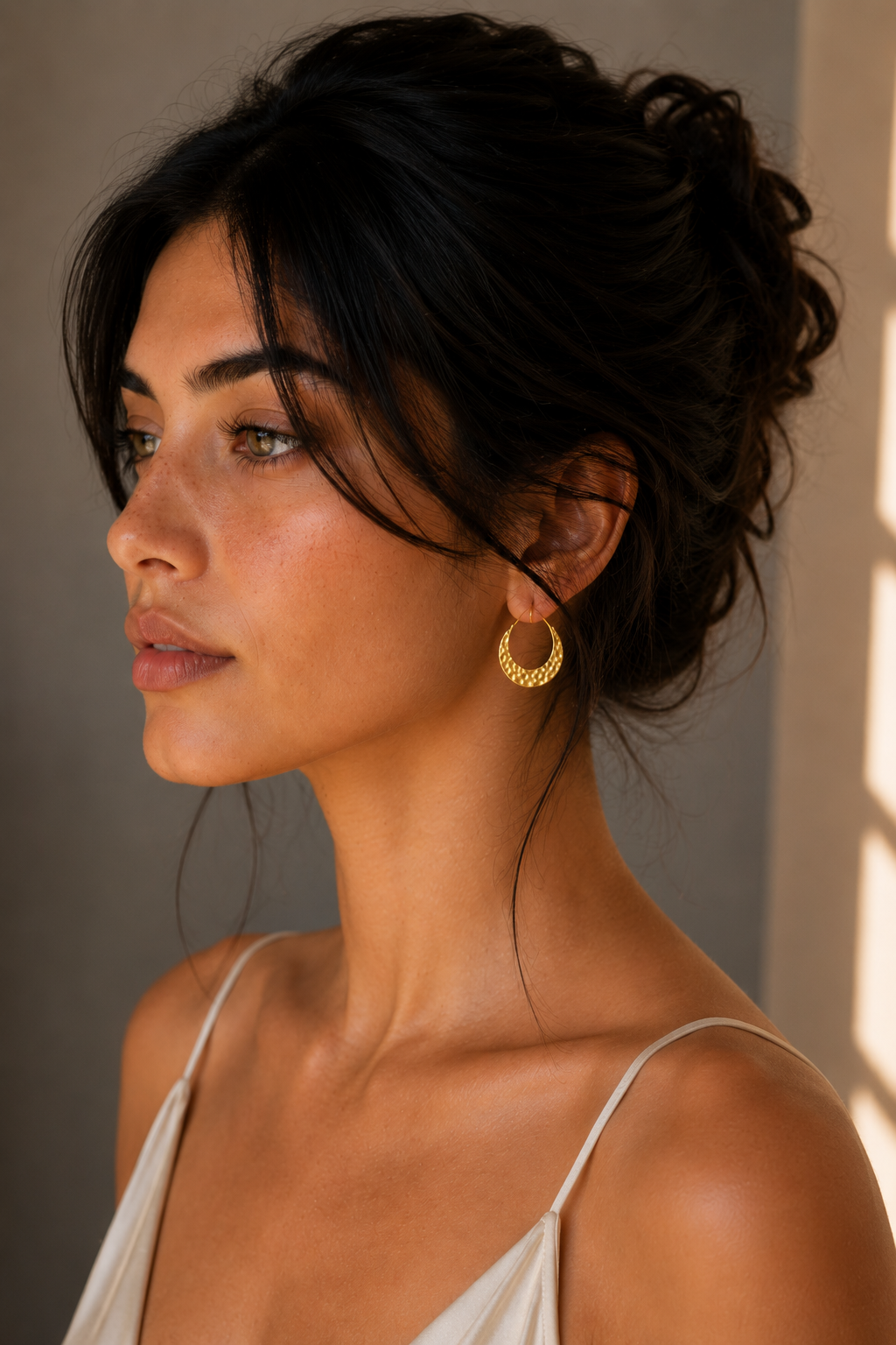 Crescent Moon Hammered Gold Plated Stud Earring