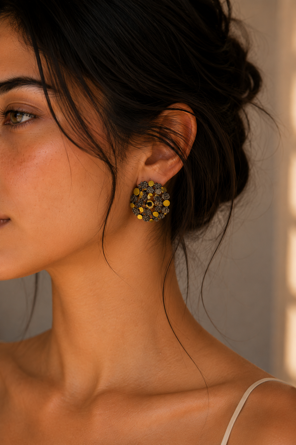 Two Tone Brass and Gold Plated Stud Earring
