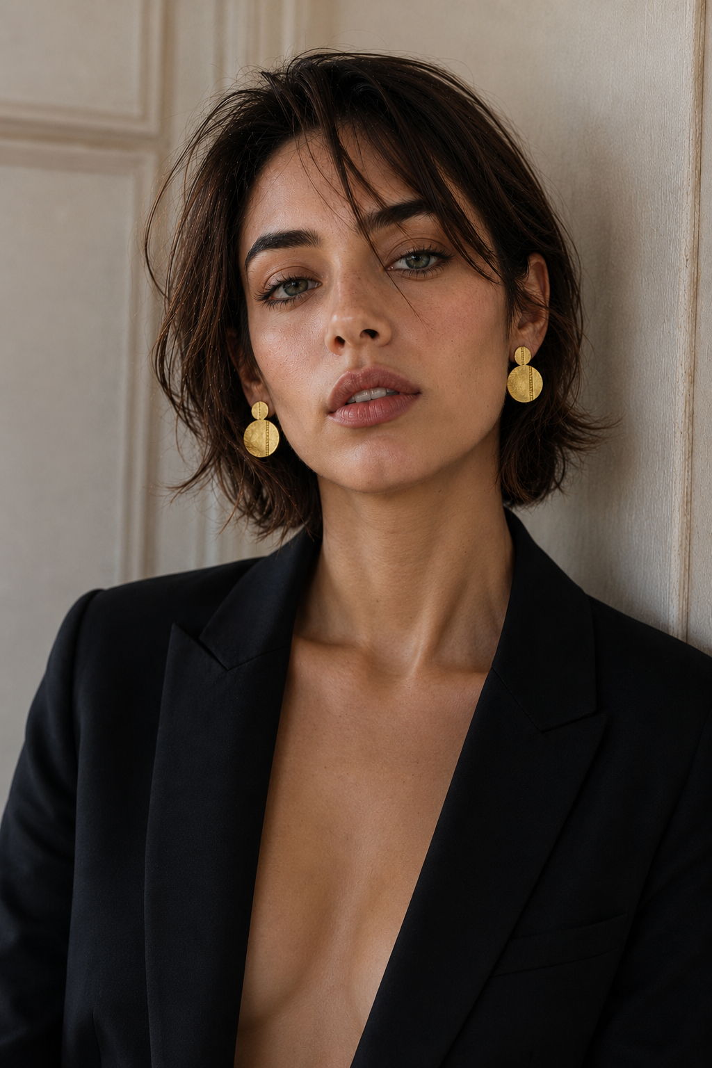 Golden Double Disk with Flash Gold Plated Stud Earring